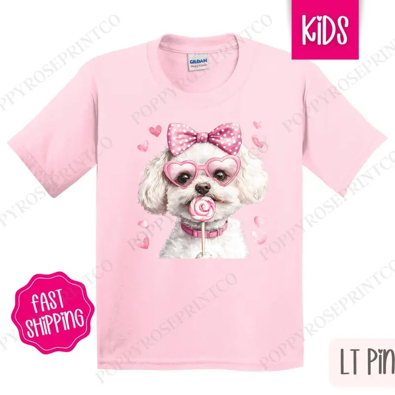 Valentine Bichon Kids Shirt - Valentine's Day Children's Tshirt - Cute Youth Tee Gildan Hoodie, Sweatshirt | CiraTrend.com