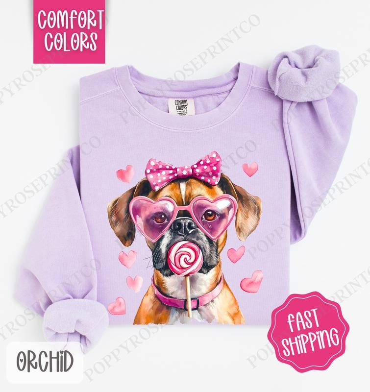 Valentine Boxer Comfort Colors Sweatshirt, Valentine's Day Women's Crewneck, Cute Women's Sweater T-Shirts, Hoodie