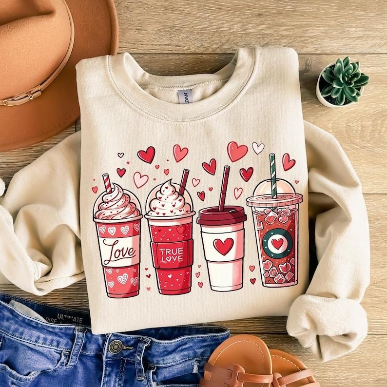 Valentine Coffee lover Sweatshirt latte iced coffee ,  , Love , hand drawn, Valentine Drinks , XOXO T-Shirts, Hoodie