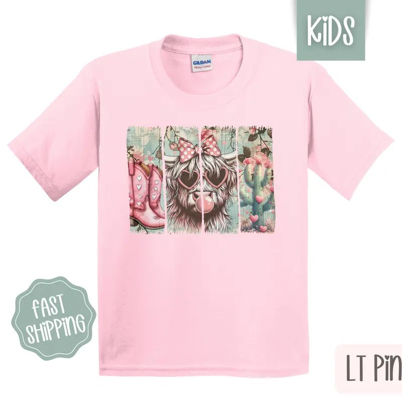Valentine Cow Kids Shirt - Valentine's Day Children's Tshirt - Western Youth Tee Gildan Hoodie, Sweatshirt | CiraTrend.com