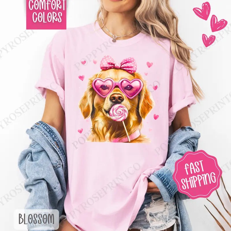 Valentine Golden Retriever Shirt Comfort Colors, Valentine's Day Women's Tee, Cute Women's Tshirt Hoodie, Sweatshirt