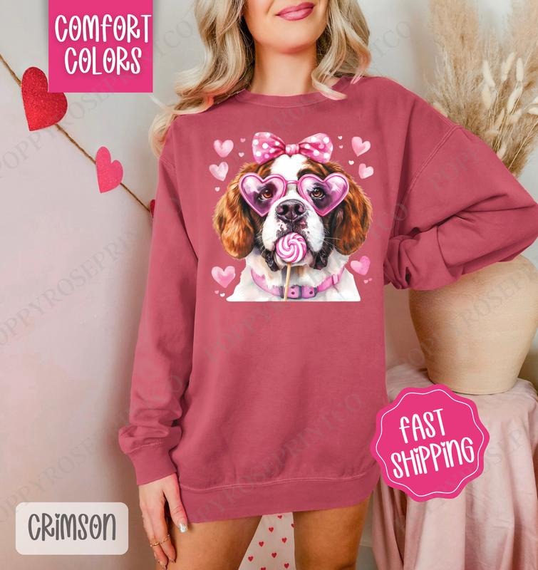 Valentine St. Bernard Comfort Colors Sweatshirt, Valentine's Day Women's Crewneck, Cute Women's Sweater T-Shirts, Hoodie