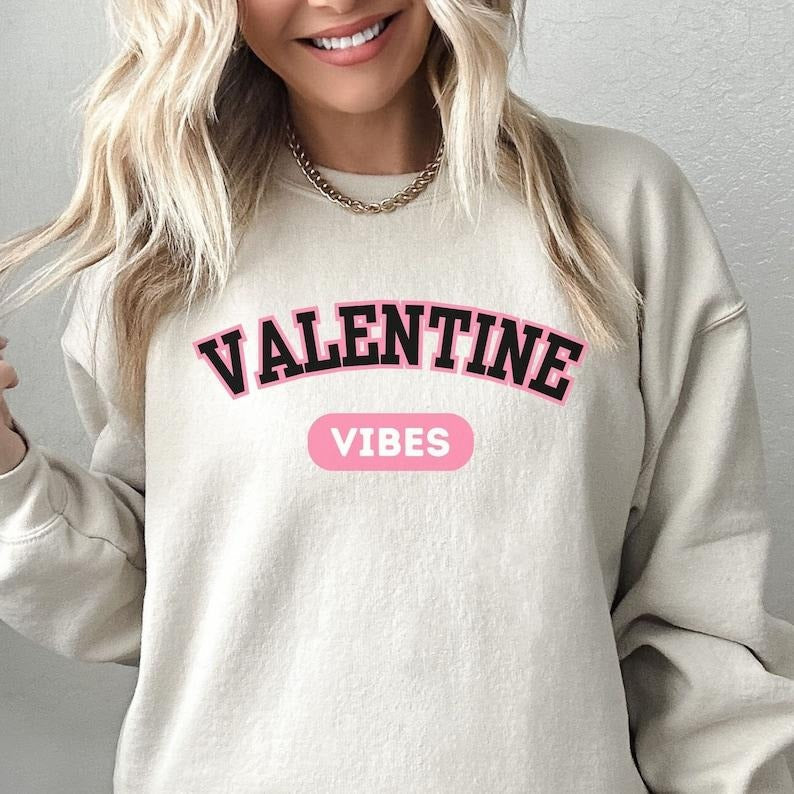 Valentine Vibes Trendy Shirt Valentine Day T Shirt Valentine Vibes Pink  Hoodie and Sweater; T-shirt Cotton Polyester