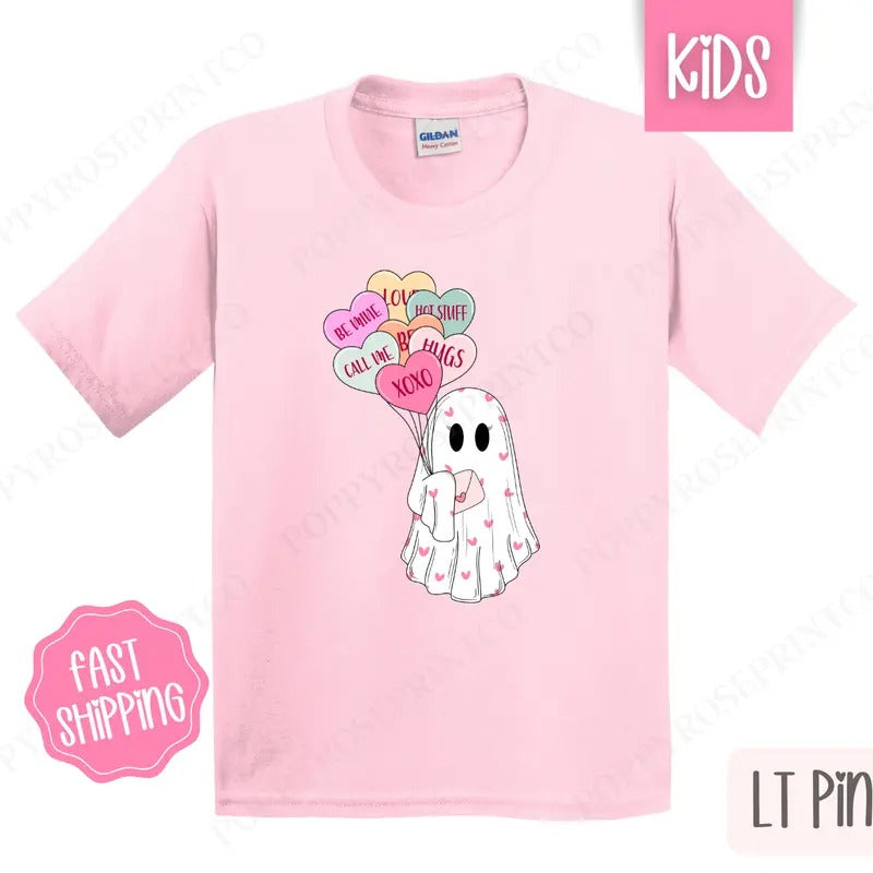 Valentine's Ghost Kids Shirt - Valentine's Day Children's Tshirt - Cute Youth Tee Gildan Hoodie, Sweatshirt | CiraTrend.com
