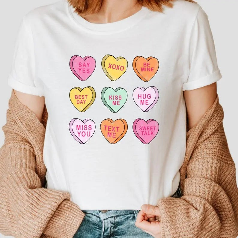 Valentines Day Tshirt, Retro Vintage Conversation Hearts T-Shirt, Valentines Day Shirt for Women, Valentines Day Gift,...