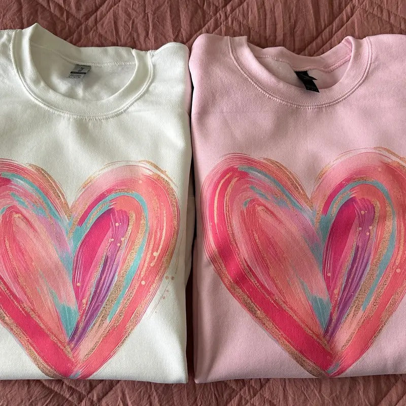 Valentines Heart Sweatshirt Colorful Heart Sweatshirt Women's Apparel T-Shirts, Hoodie | CiraTrend.com