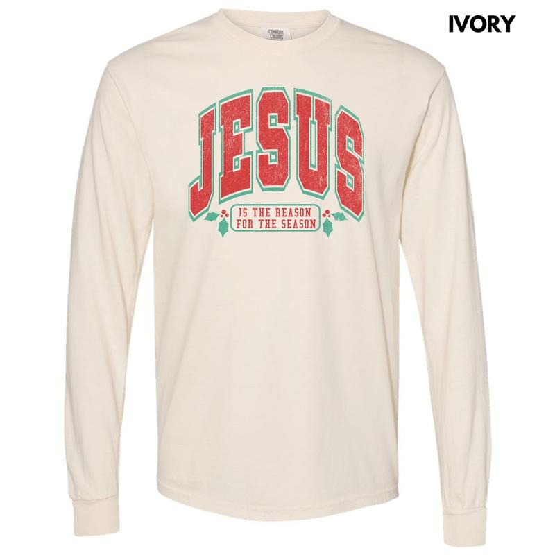 Varsity Jesus Red & Green Long Sleeve Comfort Colors T-Shirt 'NLB' Hoodie, Sweatshirt | CiraTrend.com