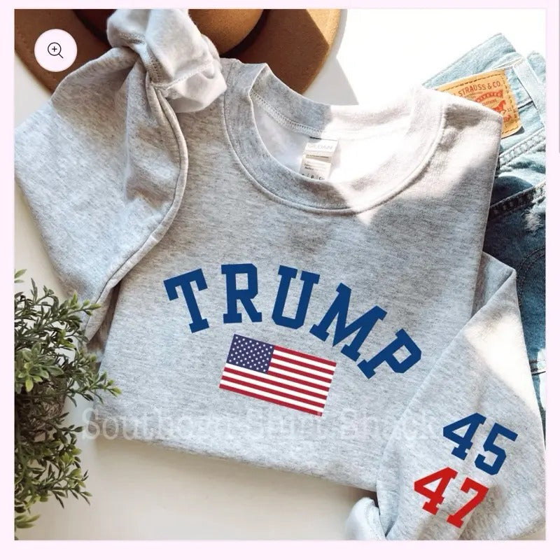 Varsity Trump 45-47 Sweatshirt | Trump Sweatshirt T-Shirts, Hoodie | CiraTrend.com