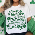 Very Demure Very Lucky T-Shirt, Glitter St Patrick's Day Coquette T-Shirt, St Patty's Day Cutesy T-Shirt, Lucky Shamrock...