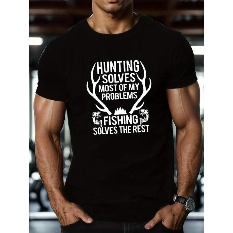 Vibrant Hunting & Fishing Graphic Tee - Men's Casual T-Shirt - Breathable, Quick-Drying, Soft Cotton Fabric, Short...
