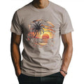 Vibrant Tropical Beach Sunset Graphic Fitted Mens T-Shirt - Sweat-Wicking, Freedom of Movement, and Breathable Fabric for...