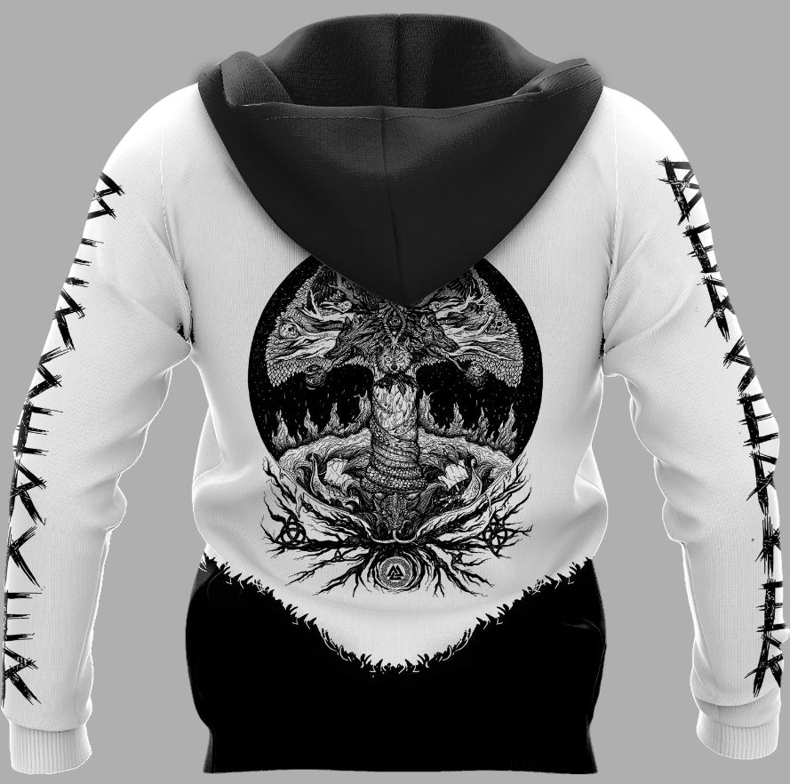 Viking Bear Skull And Yggdrasil 3D Hoodie