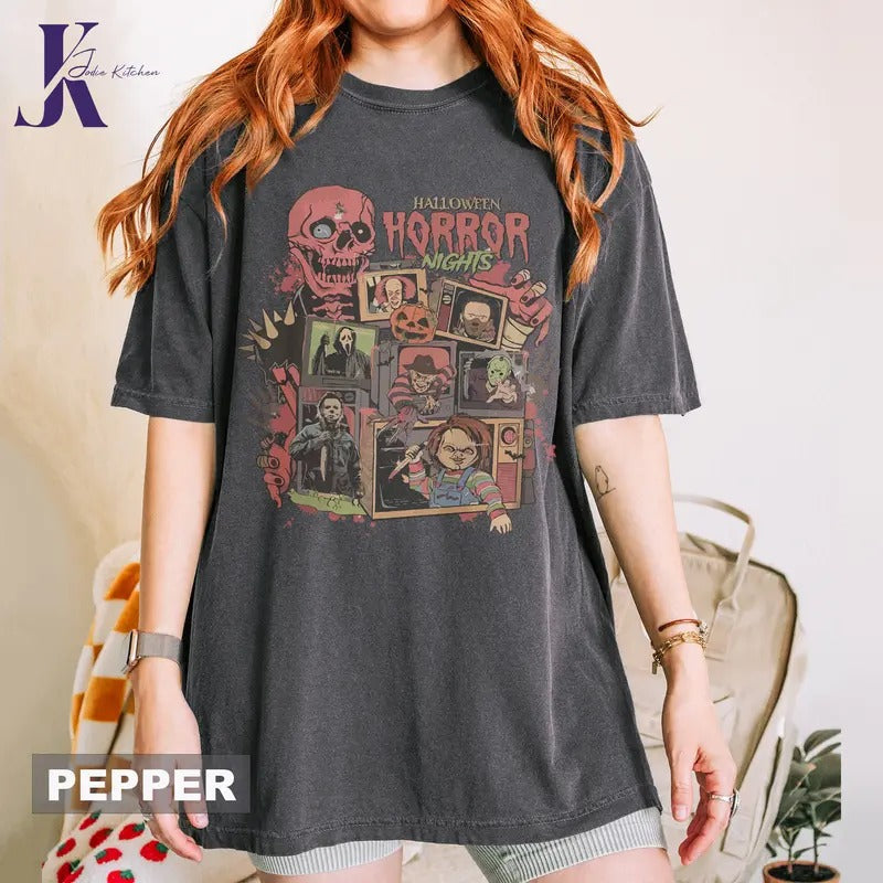 Vintage 90s Halloween Movies Comfort Colors Shirt, Horror Night Shirt, Horror Movies Characters Shirt, Halloween Comfort Colors Shirt, Halloween Sweatshirt Crewneck Top