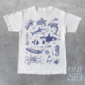 Vintage 90s Tattoo Sea Animal Tshirt Retro Ocean Nature Shirt Sealife Ocean Whale Orca Turtle Dolphin Shirt Unisex...
