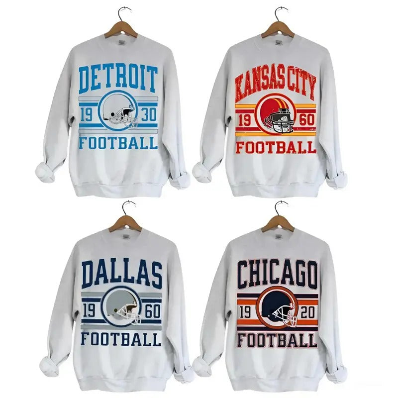 Vintage All Team Football Ash Gray Sweatshirt, Men And Women Sweatshirt, Unisex Sweater, Sporty Stylish Underwear...