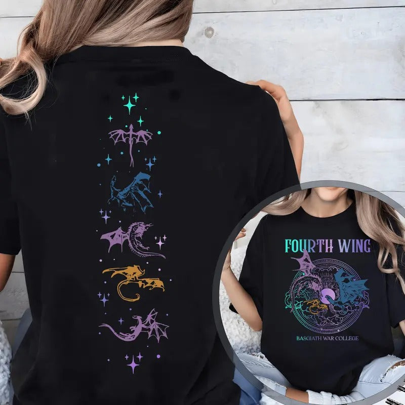 Vintage Basgiath War College 2 Sided Shirt, Fourth Wing Shirt, Dragon Rider, Violet Sorrengail Xaden Riorson Shirt,...