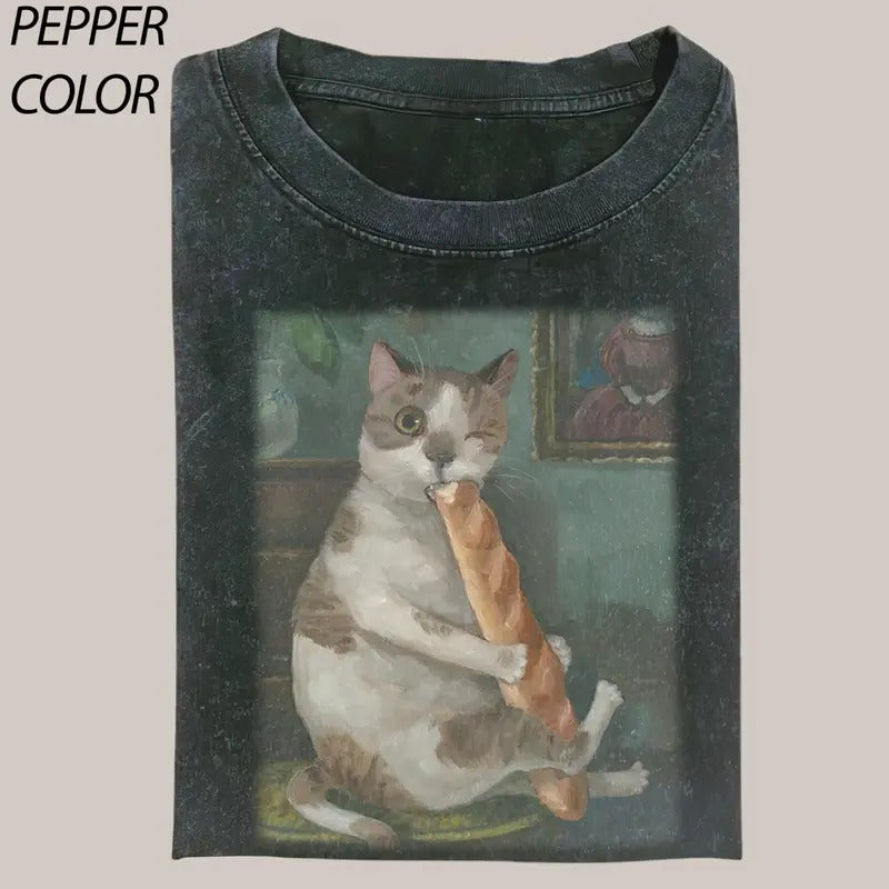 Vintage Cat Eat Graphic T-shirt, Funny Cat eat Hot Dogs, Funny Cat Meme Shirt, graphic, Funny Unisex T-shirt, meme...