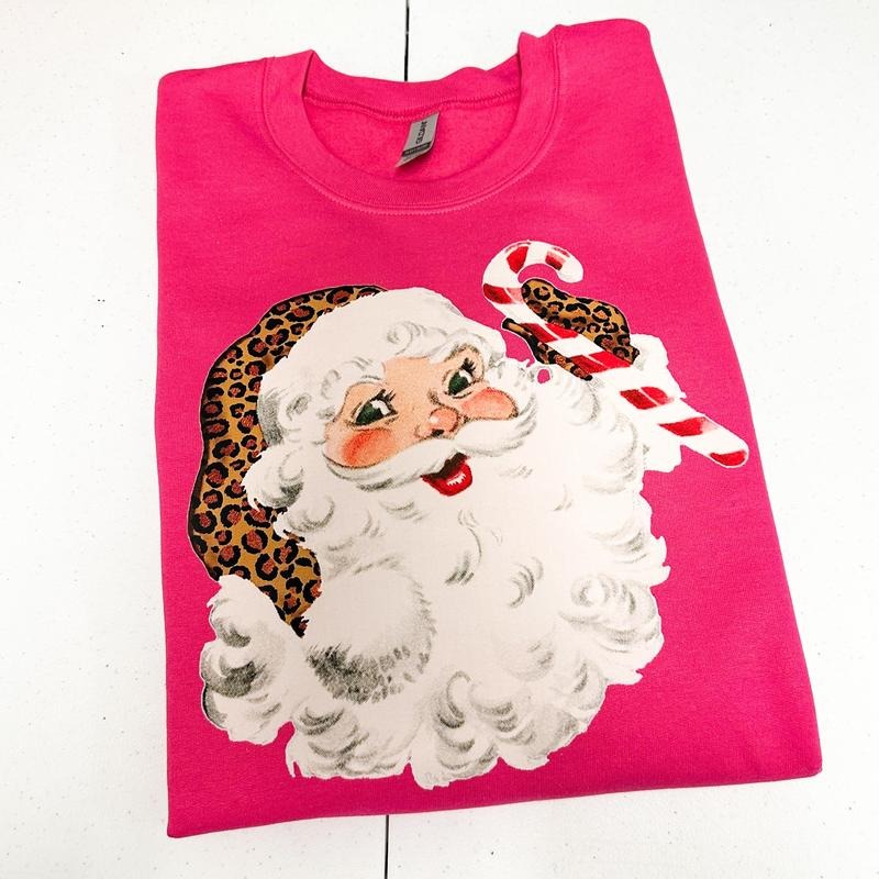 Vintage Cheetah Santa Sweatshirt - - HOT PINK T-Shirts, Hoodie | CiraTrend.com