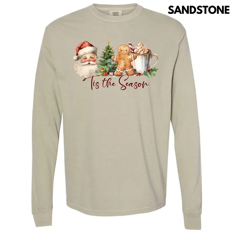 Vintage Christmas Tis The Season Long Sleeve Comfort Colors T-Shirt 'NLB' Hoodie, Sweatshirt | CiraTrend.com