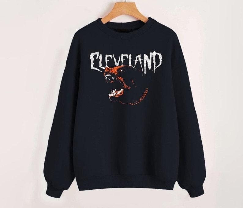Vintage Cleveland Football Mascot Retro 90s Black Sweatshirt, Cleveland Football Team Shirt, American Football Sweater,...