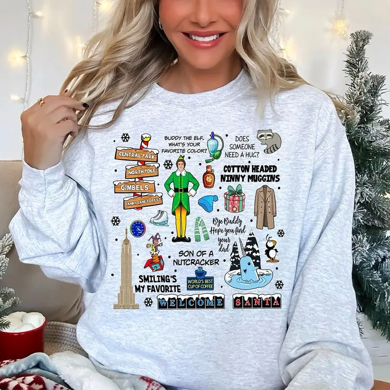 Vintage Elf Christmas Movie Sweatshirt, Xmas Classic Movie 90s Shirt, Elf Christmas Sweater, Christmas Elf Shirt,...