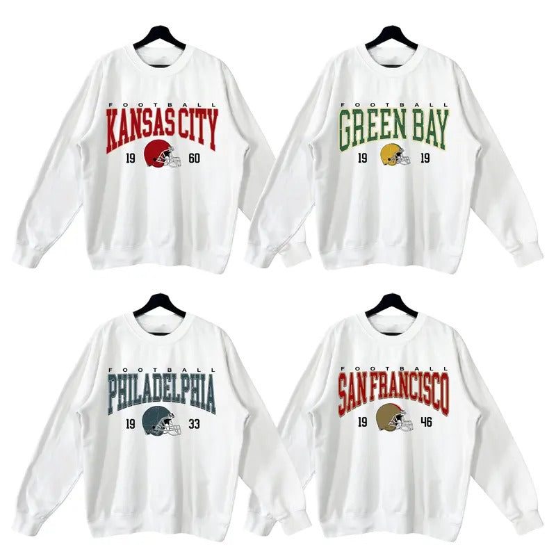 Vintage Football Big Words Logo Sweatshirt White Color, Hometown Football Sweatshirt, Vintage Graphic Tees, Football Fan...