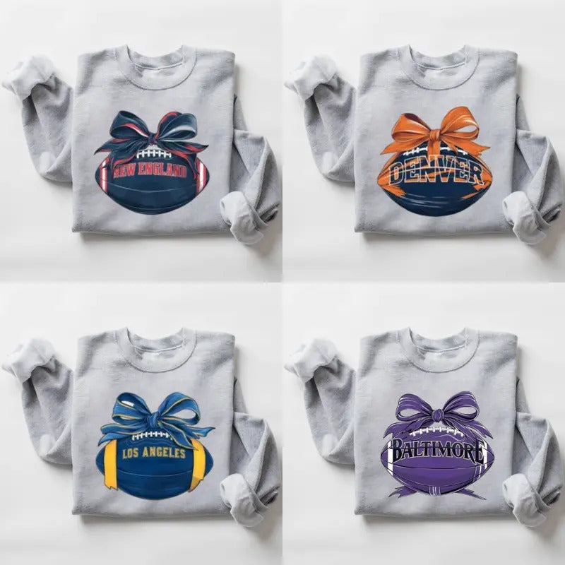 Vintage Football Sweatshirts, Giftable Sports Sweatshirt with Team Logo & Bow Design, Football Crewneck, Vintage Graphic...