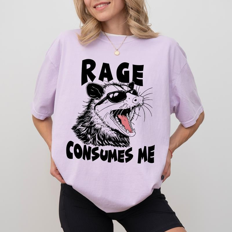 Vintage Funny Angry Opossum Comfort Colors Shirt, Retro Meme Rage Consumes Me Tee, Weird Funny Stuff Clothing Hoodie,...