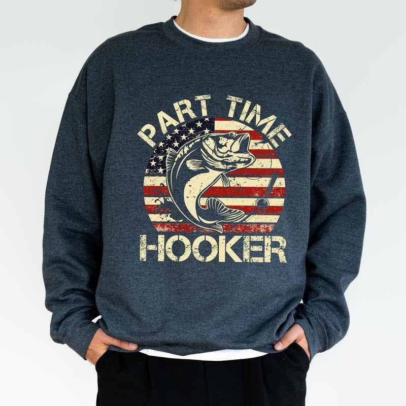 Vintage Funny Fisher Sweatshirt, Funny Part Time Fisher Crewneck, Fishing Dad Long Sleeved Pullover, Fishing Gear...