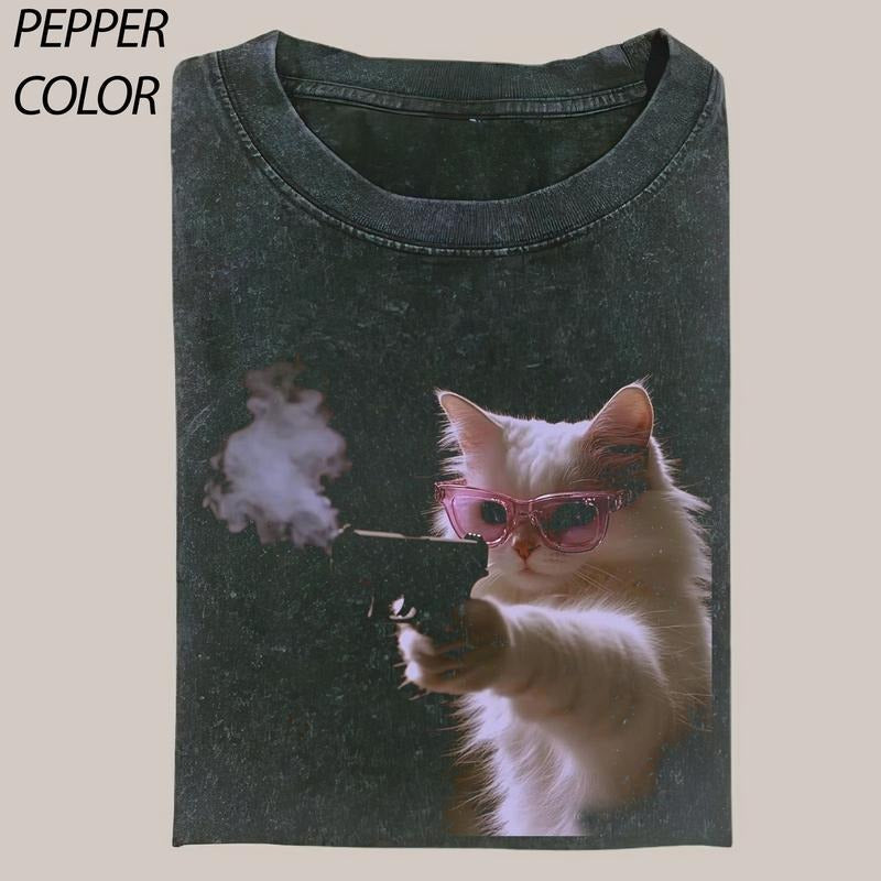 Vintage Gangster Cat T-shirt, Cat Meme T-Shirt, Funny Cute Cat Shirt, funny shirts for women, Womenswear Cotton Top...