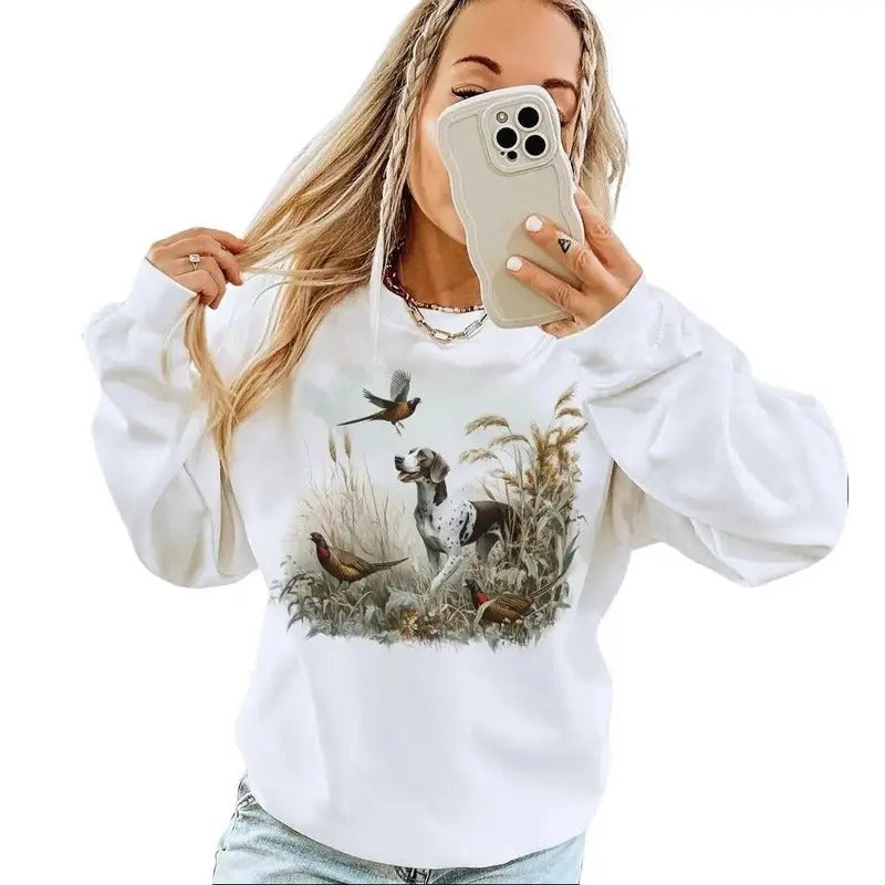 Vintage German Shorthaired Pointer Dog and Pheasants Sweatshirt 90s GSP Ring-Necked Hunter Outfit - Boho Unisex Pullover...