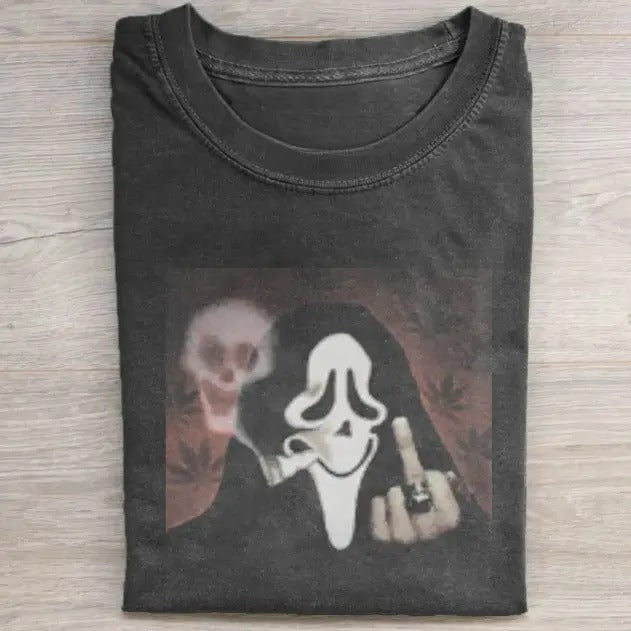 Vintage Halloween Graphic T-shirt, Ghost Face Smoking Middle Finger Tee, Horror Movie Shirt, Horror Character, Funny...
