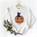 Vintage Halloween, Pumpkin sweatshirt, Black cat print, Mommy and me Hoodie Cotton Womenswear Crewneck Fabric Medium T-Shirts