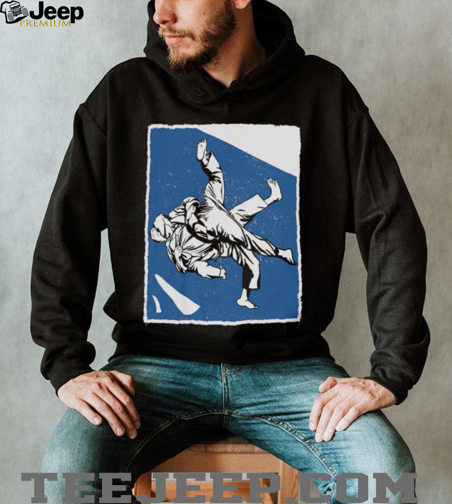 Vintage Judo Throw Martial Arts Graphic Blue Silhouette T Shirt