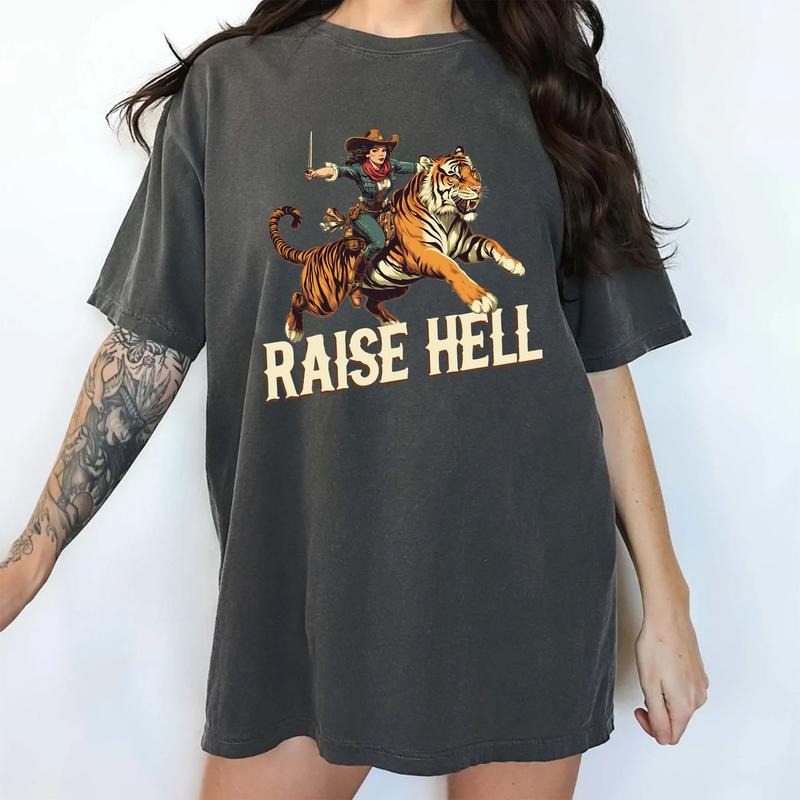 Vintage Raise Hell Comfort Colors Shirt, Retro Feminine Rage T-shirt, Feminist Graphic Tee, Retro Tiger Women Clothing,...