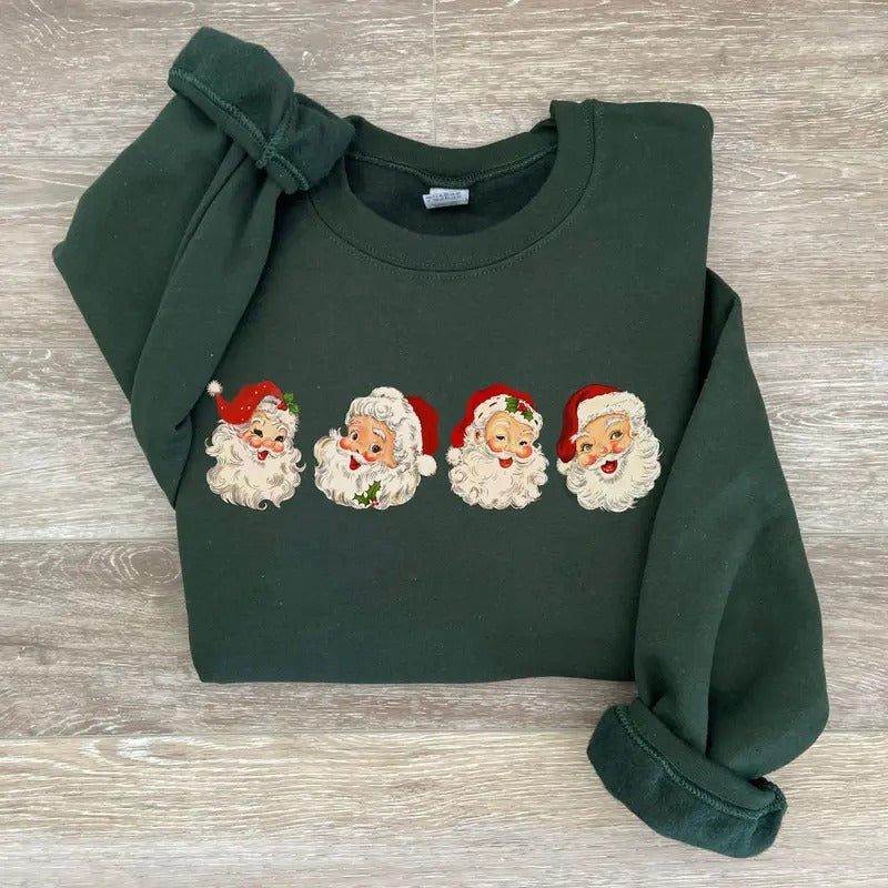 Vintage Santa Claus Christmas Sweatshirt, Retro Cheerful Santa Shirt, Santa Merry Christmas, Xmas Women Men Gift, Classic...