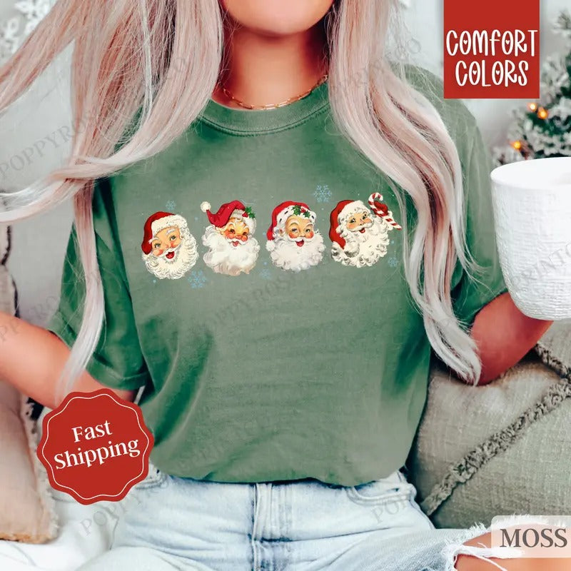 Vintage Santa Shirt Comfort Colors Christmas Tshirt, Women's Holiday Tee christmas shirt retro christmas Hoodie, Sweatshirt