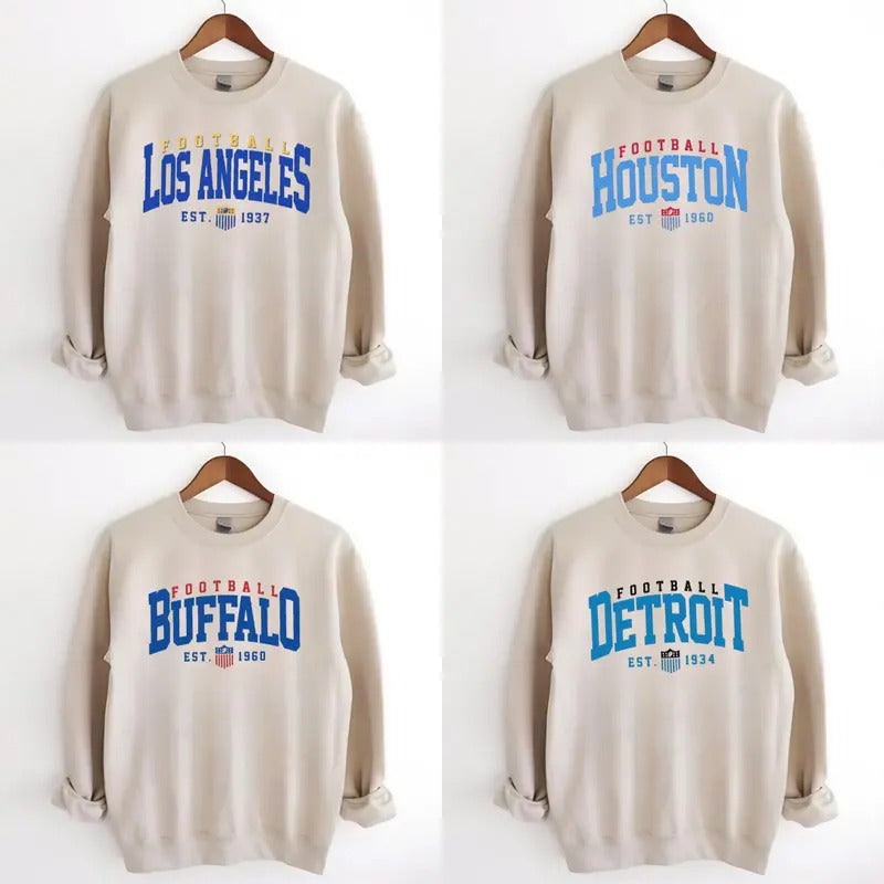 Vintage Style All Teams Football, Sand Sweatshirt for Men and Women, Classic Cotton Embroidered Shirt - Pullover, Fit