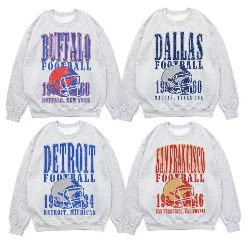 Vintage Team Football Oversized 90s Ash Grey Sweatshirt, Hometown Football Sweatshirt, Football Thowback Vintage All...