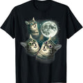 Vintage Three Cat Moon 3 Wolfs Cute Kitten Graphic T-Shirt, Fantasy Kitten Tshirt, Cute Cat Shirt, Love Cat Tshirt, Meme...