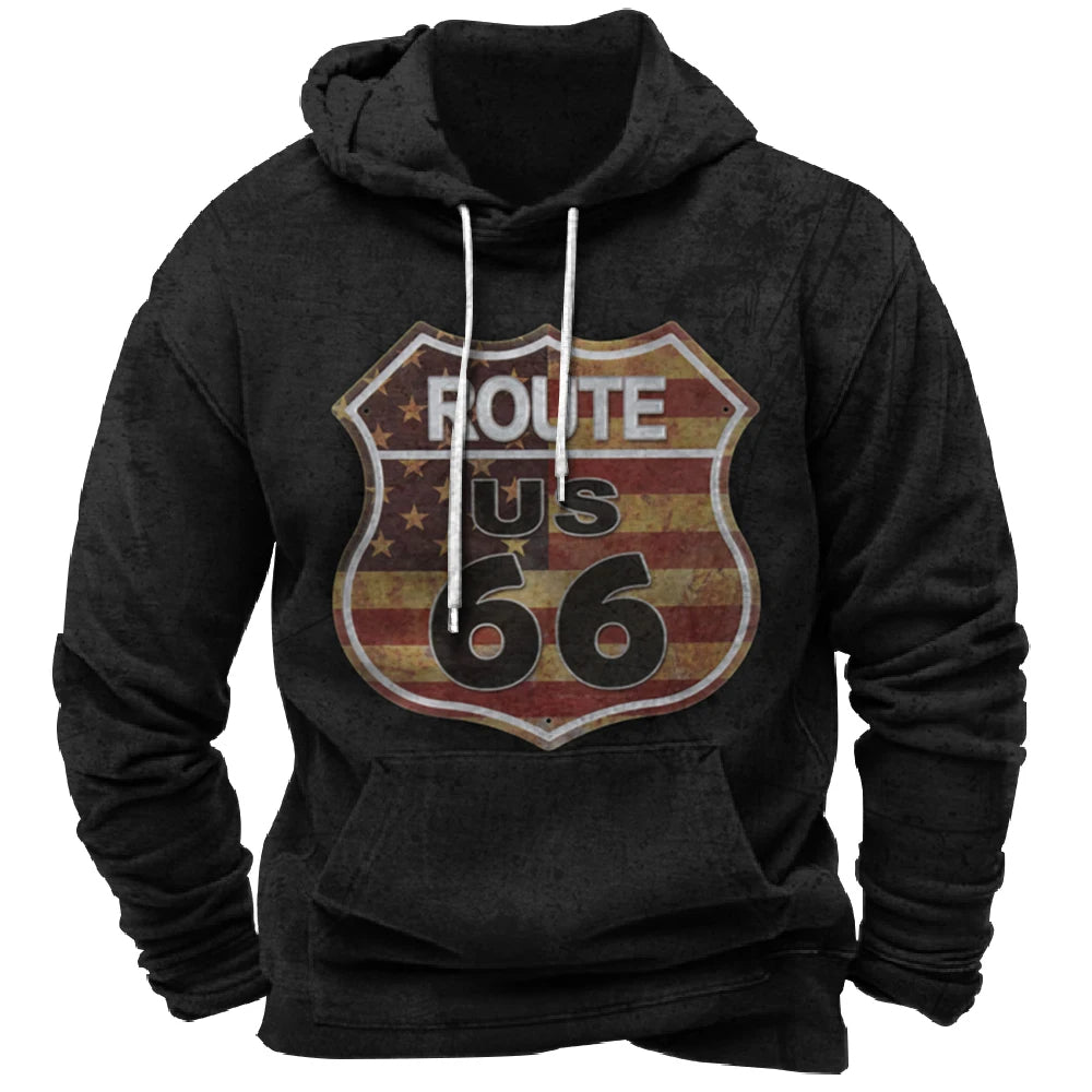 Vintage Retro US Flag Route 66 Hoodie