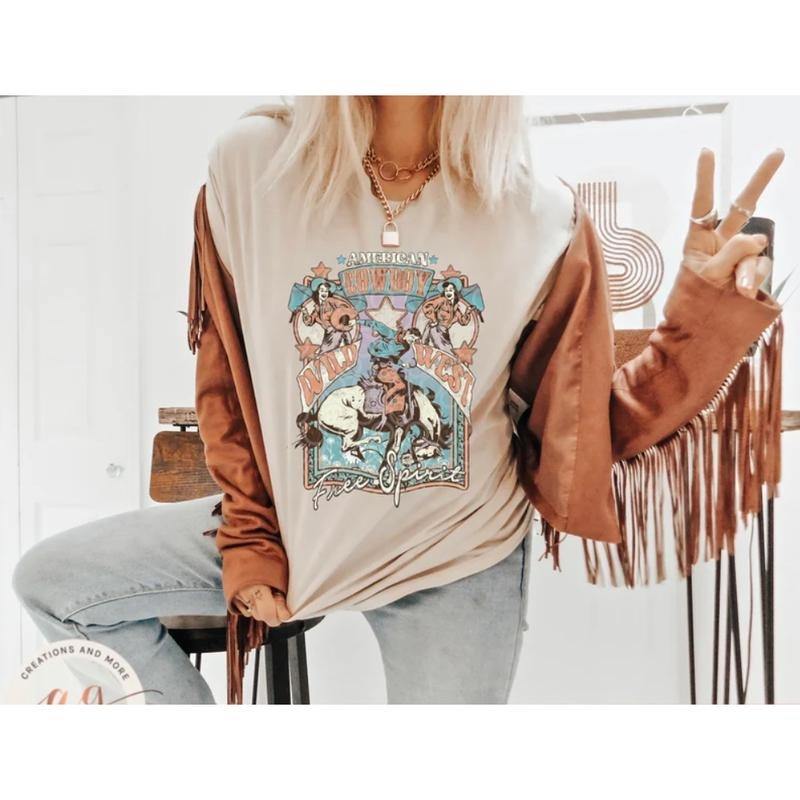 Vintage Western Rodeo Free Spirit Shirt, Wild West Sublimation Shirt, Boho Cowgirl Tee, Retro Cowboy Graphic, Desert...