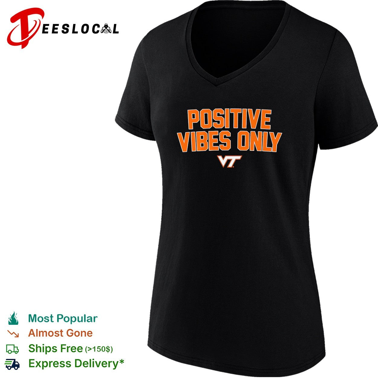 Virginia Tech Hokies Positive Vibes Only logo shirt