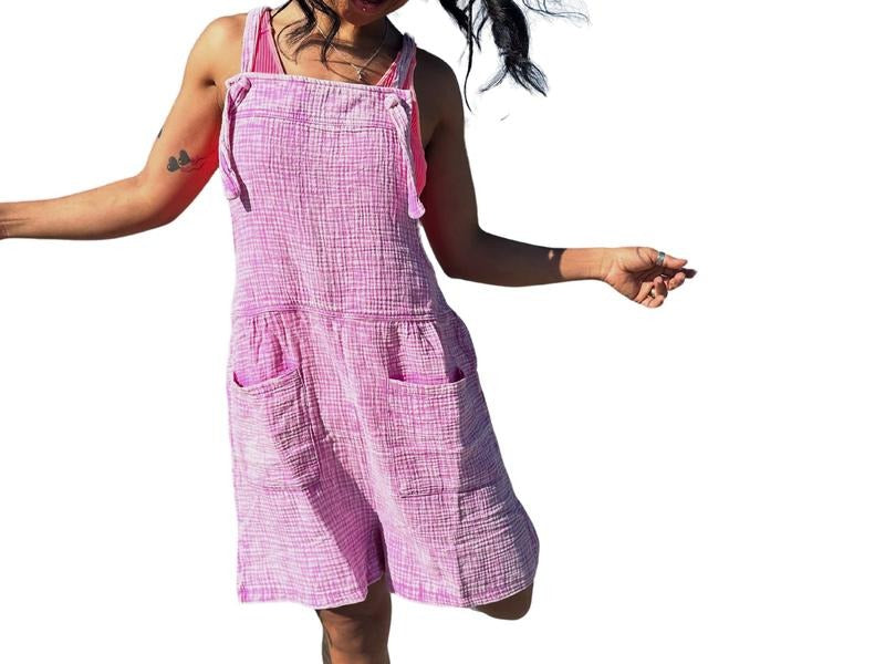 WASHED DOUBLE GAUZE ELASTIC WAIST ROMPER T-Shirts, Hoodie, Sweatshirt | CiraTrend.com