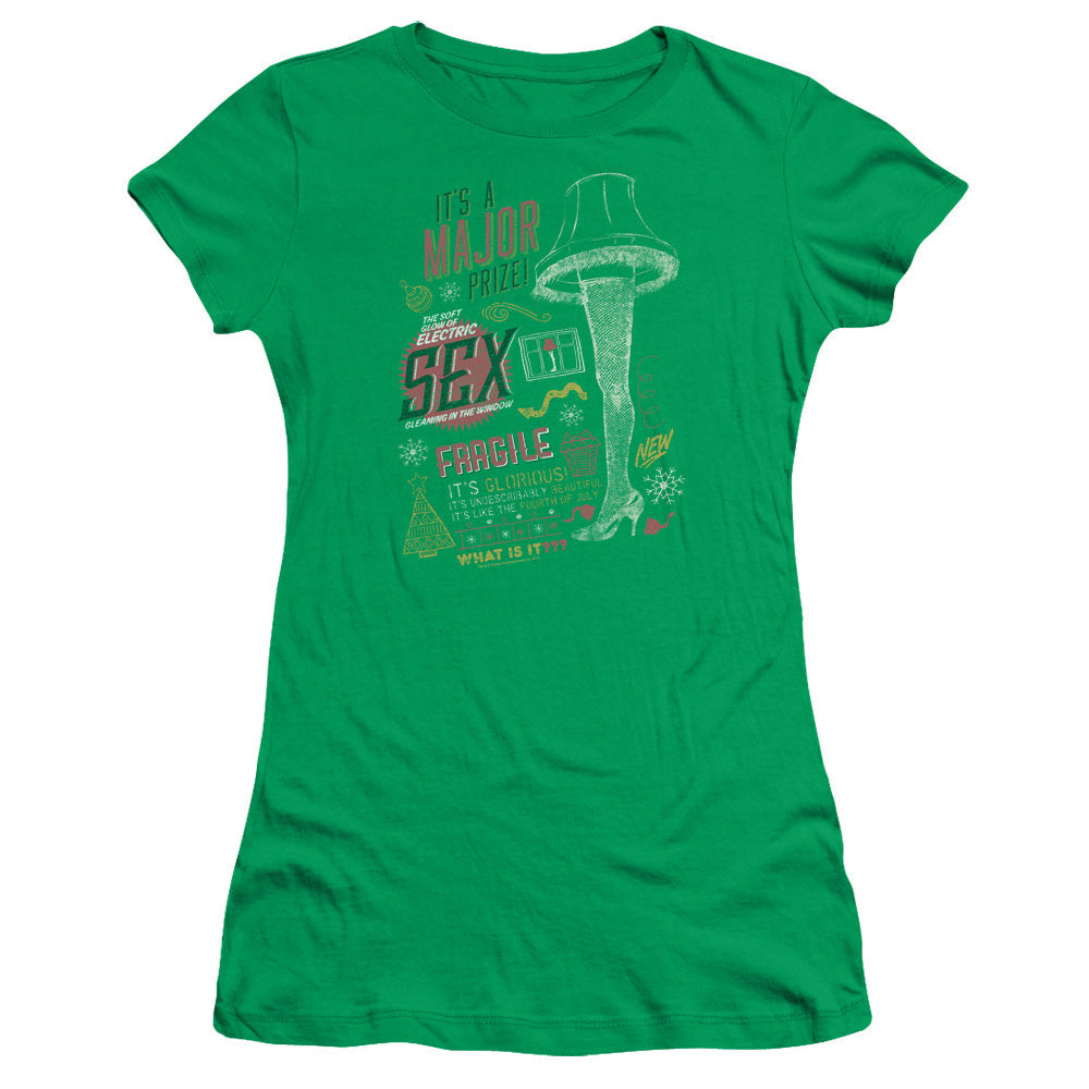 A Christmas Story Its A Major Prize Junior Sheer Cap Sleeve Womens T Shirt Kelly Green Hoodie, Sweatshirt | CiraTrend.com