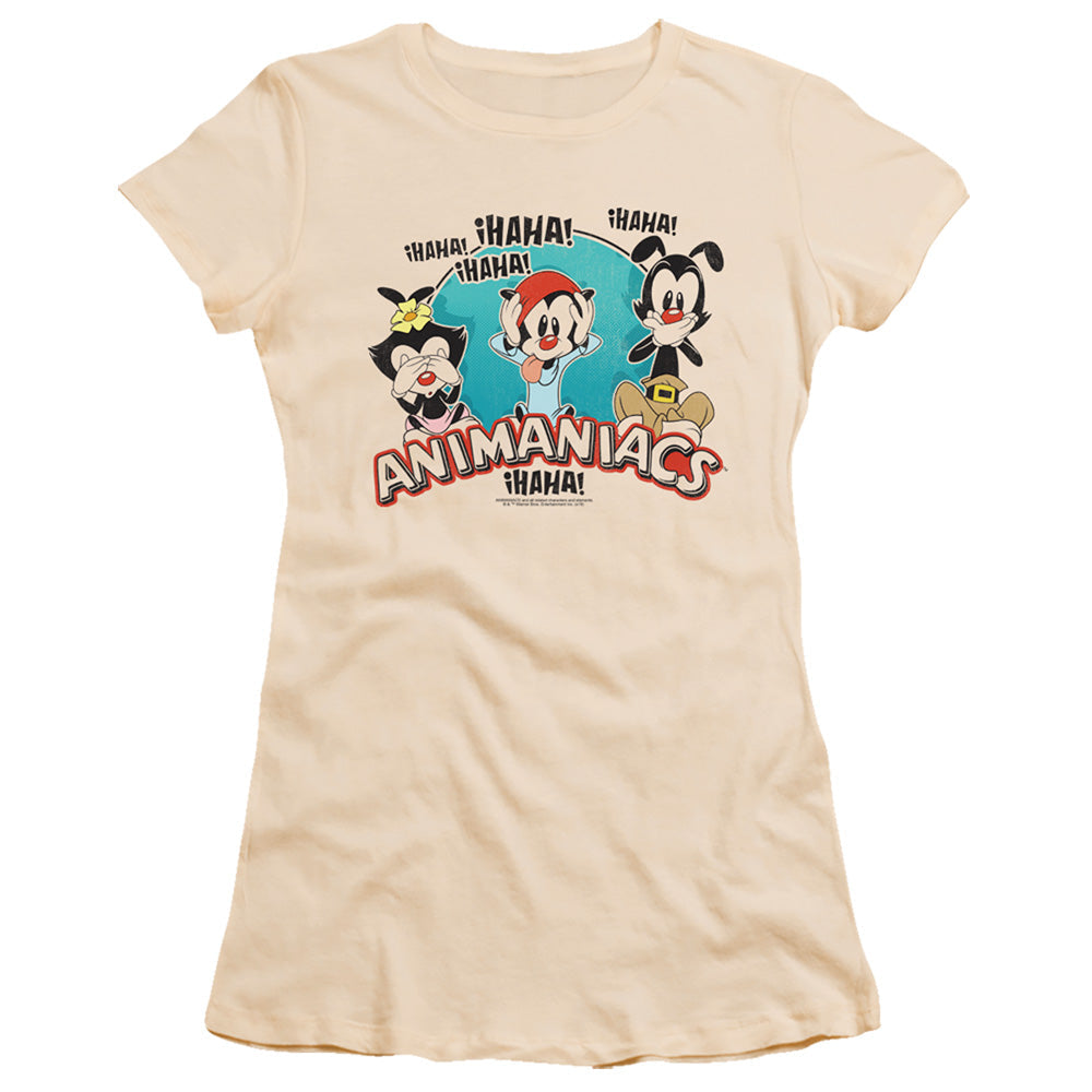 Animaniacs No Evil Junior Sheer Cap Sleeve Womens T Shirt Cream Hoodie, Sweatshirt | CiraTrend.com