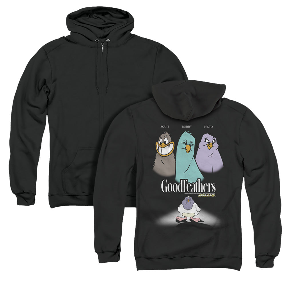 Animaniacs Goodfeathers Back Print Zipper Mens Hoodie Black T-Shirts, Sweatshirt | CiraTrend.com