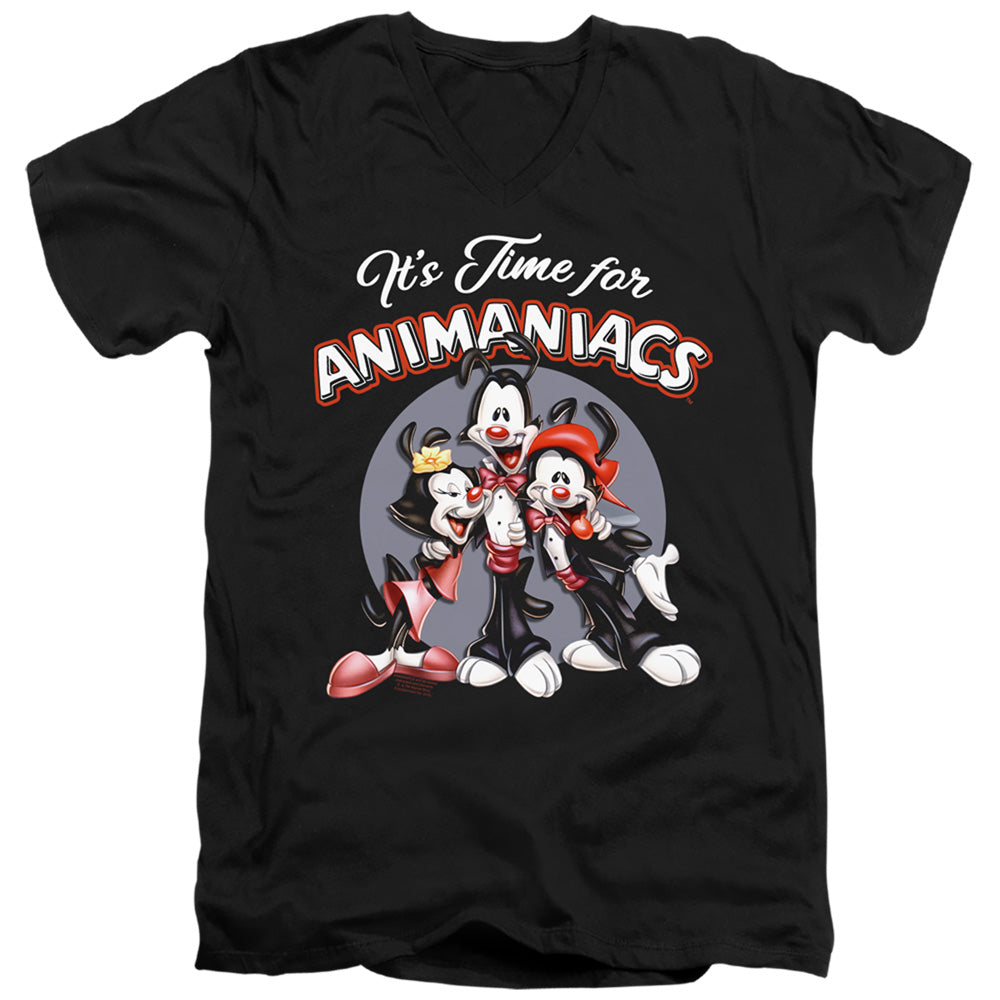 Animaniacs Its Time For Mens Slim Fit V-Neck T Shirt Black Hoodie, Sweatshirt | CiraTrend.com