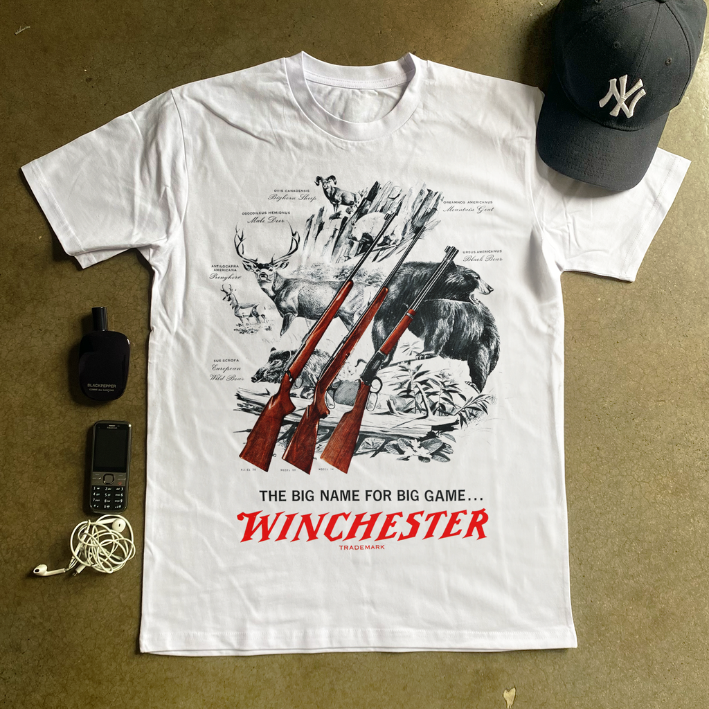 WINCHESTER 'BIG GAME' HEAVYWEIGHT WHITE T-SHIRT Hoodie, Sweatshirt | CiraTrend.com (Image 1)