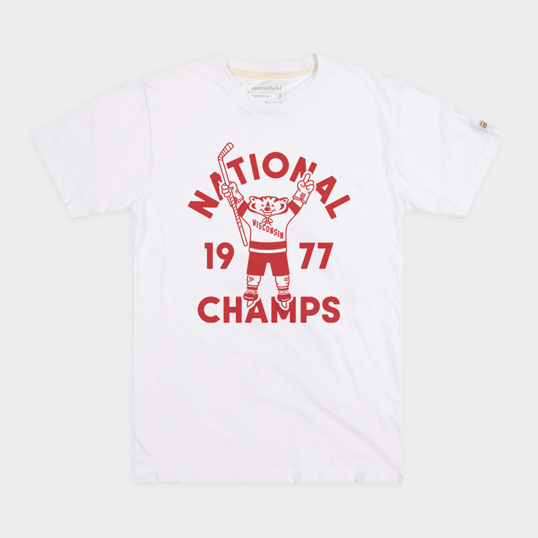 1977 Wisconsin Hockey National Champs Tee Style001